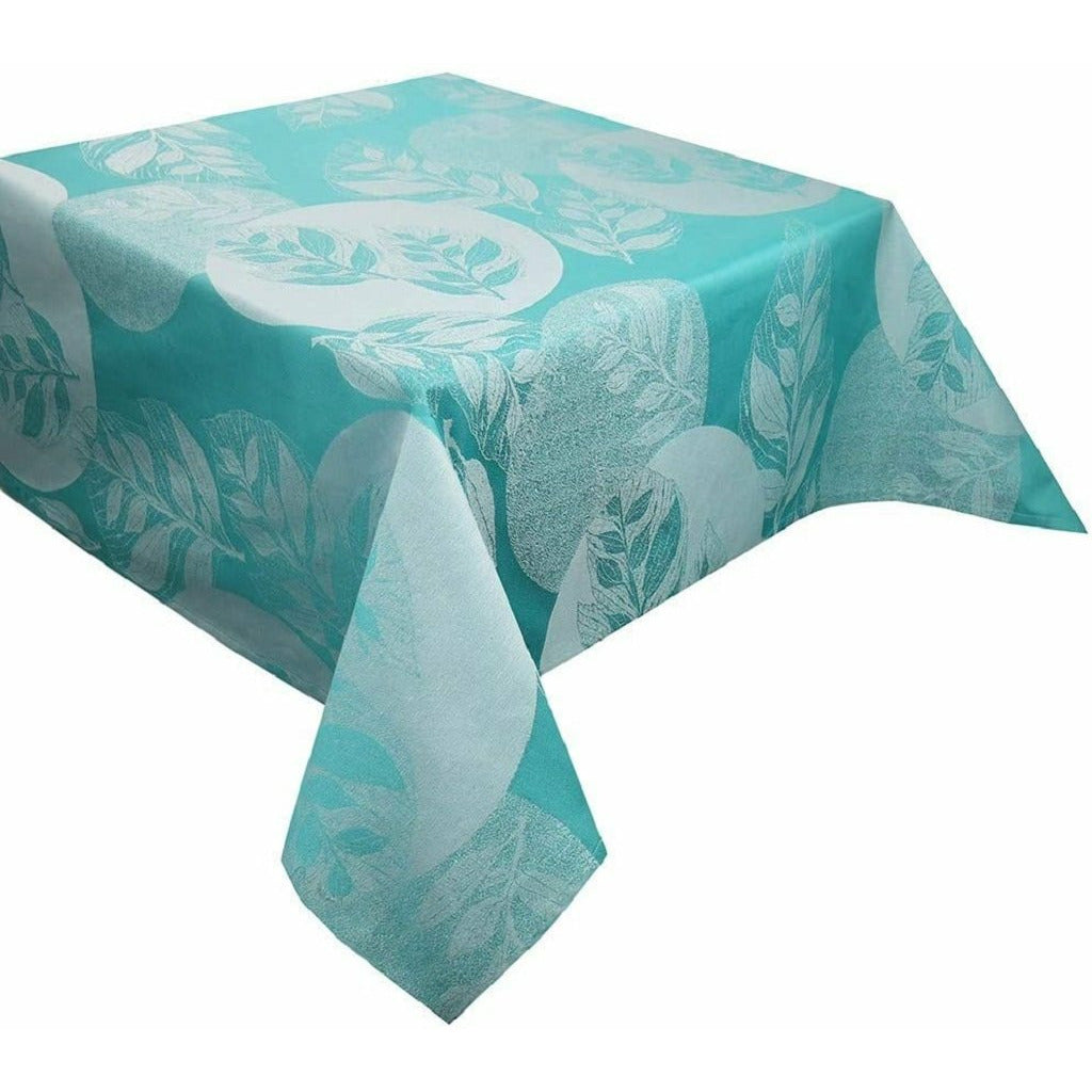 Garnier-Thiebaut Tablecloth Mille Verdoyant Turquoise 71" Square - Thumbnail 2