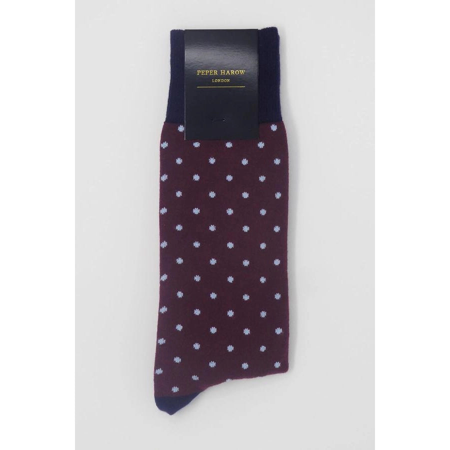 Peper Harow Pin Polka Luxury Men's Socks | Burgundy