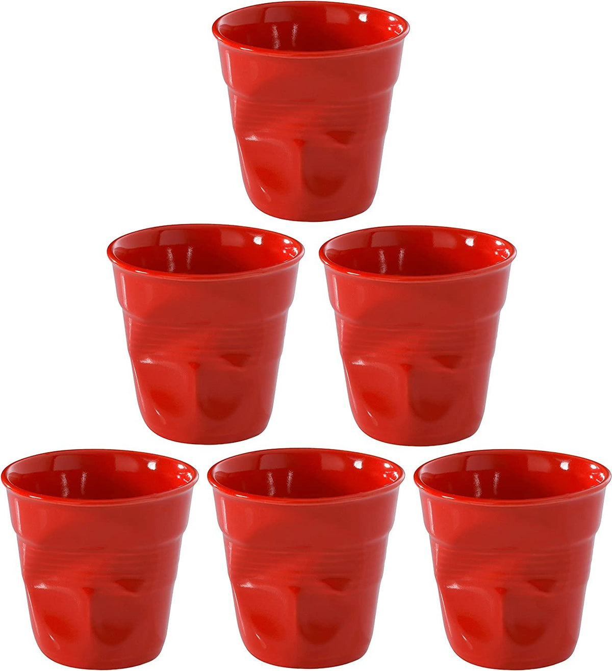 Revol Froisses Pepper Red Porcelain 2.75 Ounce Crumpled Espresso Tumbler, Set of 6