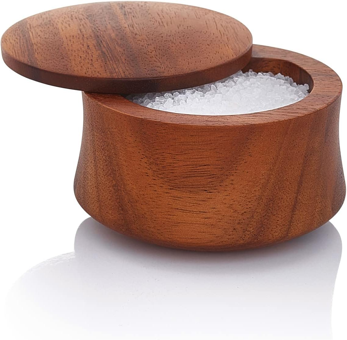 Nambe Nara Salt Cellar | Wood Salt or Spice Box with Swivel Lid