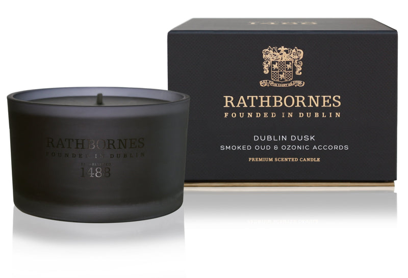 Rathbornes Luxury Scented Travel Candle | Dublin Dusk (Smoked Oud & Ozonic Accords)