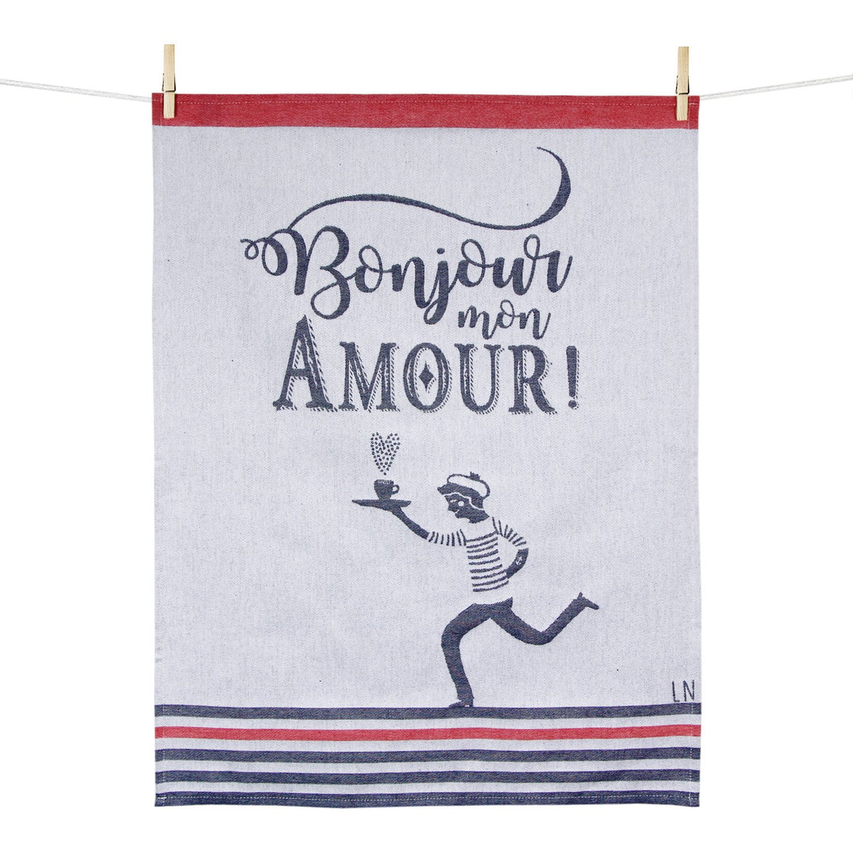 Moutet Tissage French Jacquard 100% Cotton Tea-Towels Kitchen Towels "BONJOUR MON AMOUR"