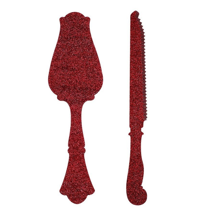 Old Fashion Honorine Bread Knife and Tart Slicer Red Glitter