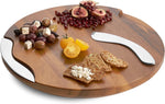 Nambe Cheese Block with Knife and Spreader | 15 Inch Cheese Board Serving Set | Charcuterie and Butter Board | Made of Acacia Wood and Stainless Steel