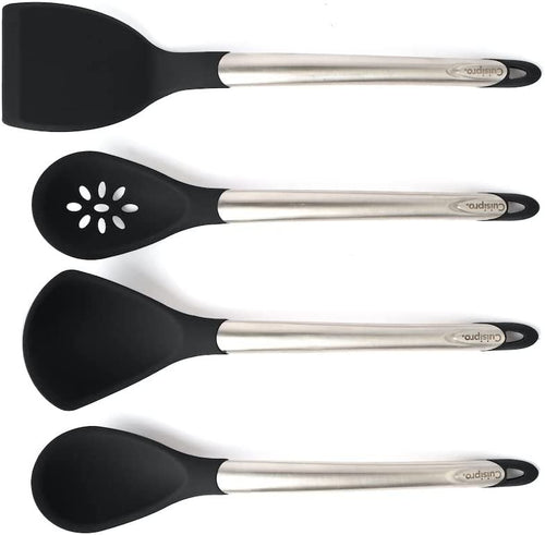 Silicone 4 Piece Cooking Utensils Set | Ladle, Turner, Spoon & Slotted Spoon