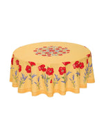 Coquelicot Lavander Yellow Round Provencal Tablecloth | 70" Round | Easy Care Coated Cotton