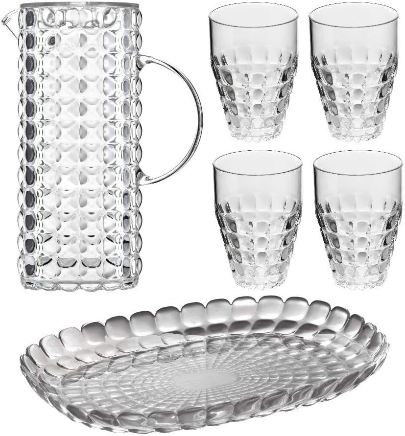 Tiffany 6 Piece Serving Set | Pitcher, Tray & Tumblers | Clear