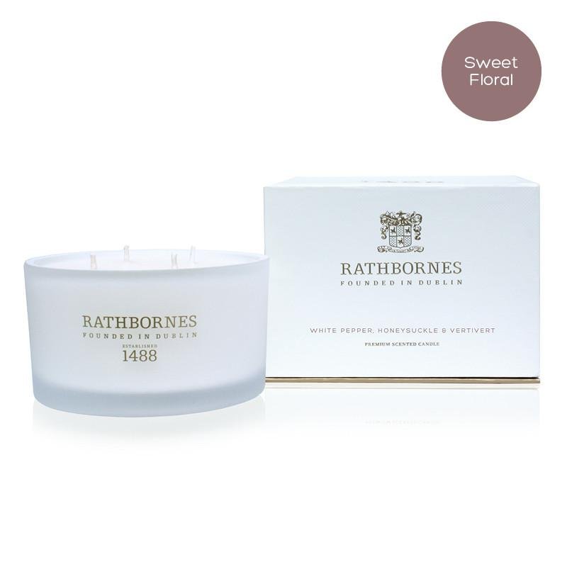 Rathbornes White Pepper, Honeysuckle & Vetiver Four Wick Luxury Scented Candle 390g - Home Decors Gifts online | Fragrance, Drinkware, Kitchenware & more - Fina Tavola