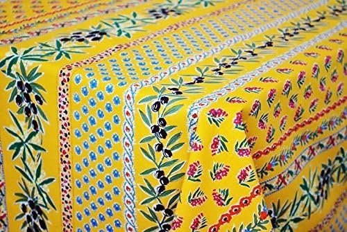 Olives & Mimosas Yellow Provencal Tablecloth | 70" Round | Easy Care Coated Cotton