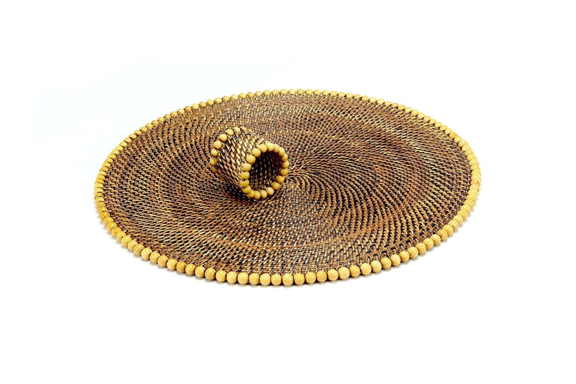 Artisan Woven Rattan Round Luxury Placemats with Natural Beads - Thumbnail 4