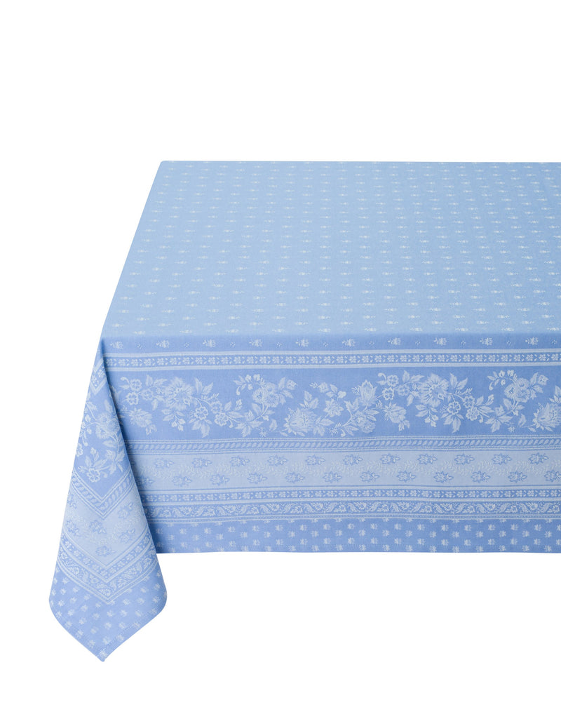 Jacquard Blue Rectangular Provencal Tablecloth | 63" x 118" | Easy Care Luxury French Linen