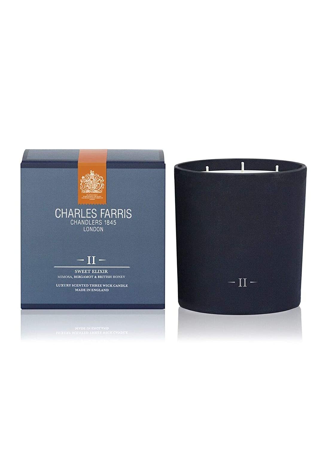 Charles Farris Sweet Elixir Scented 3 Wick Glass Candle with Mimosa, Bergamot and British Honey 210g