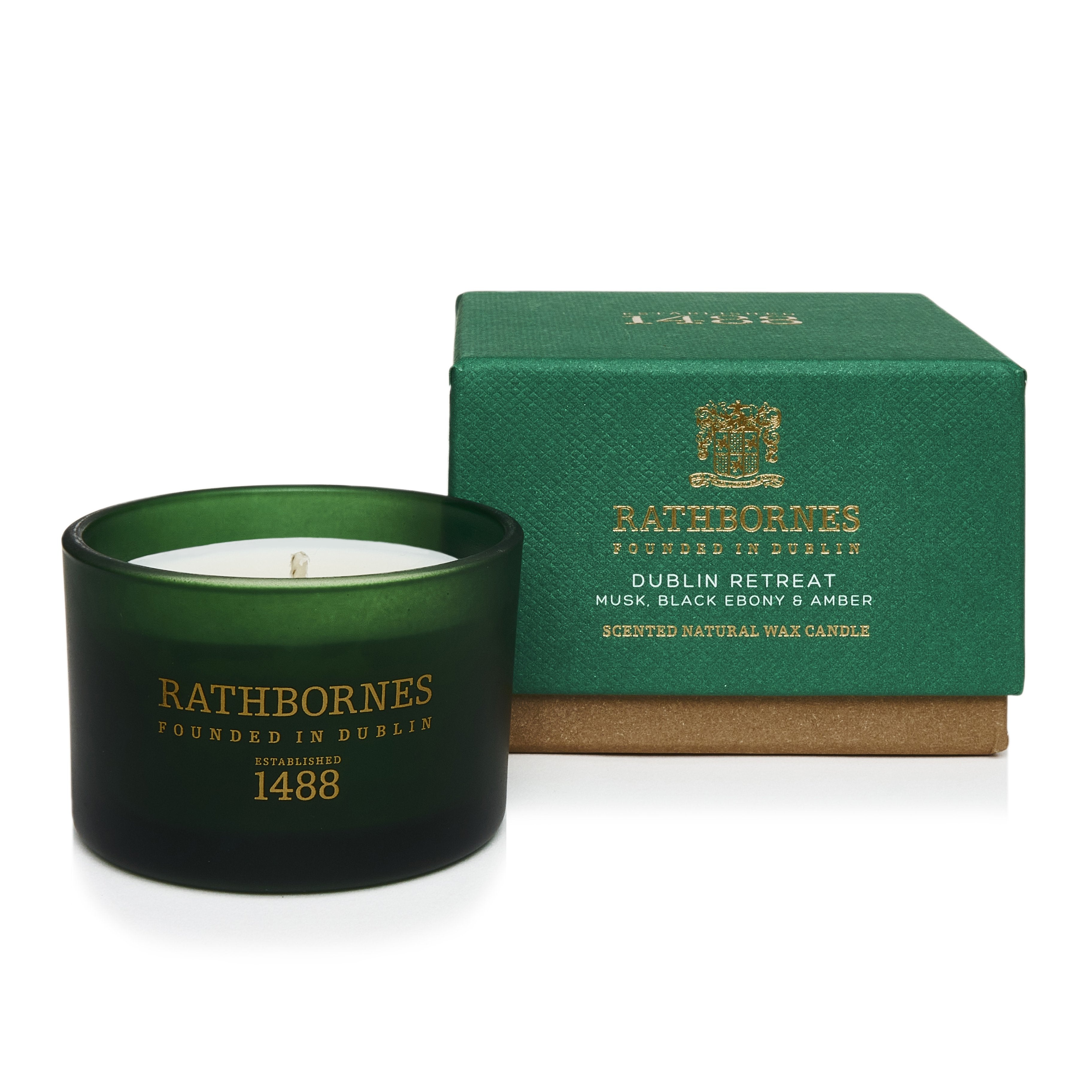 Rathbornes Dublin Retreat musk black ebony and amber scented candle