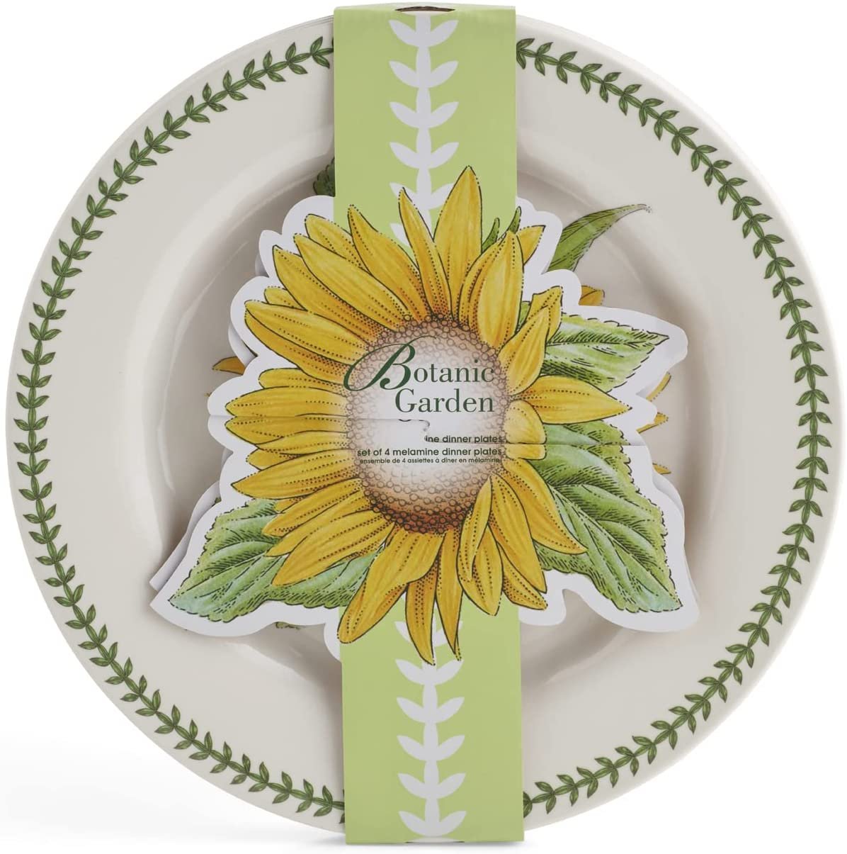 Botanic Garden Melamine Dinner Plate Sunflower Motif | Set of 4