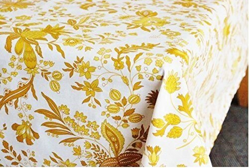 Versailles Yellow & White Provencal Tablecloth | 70" Round | Easy Care Coated Cotton