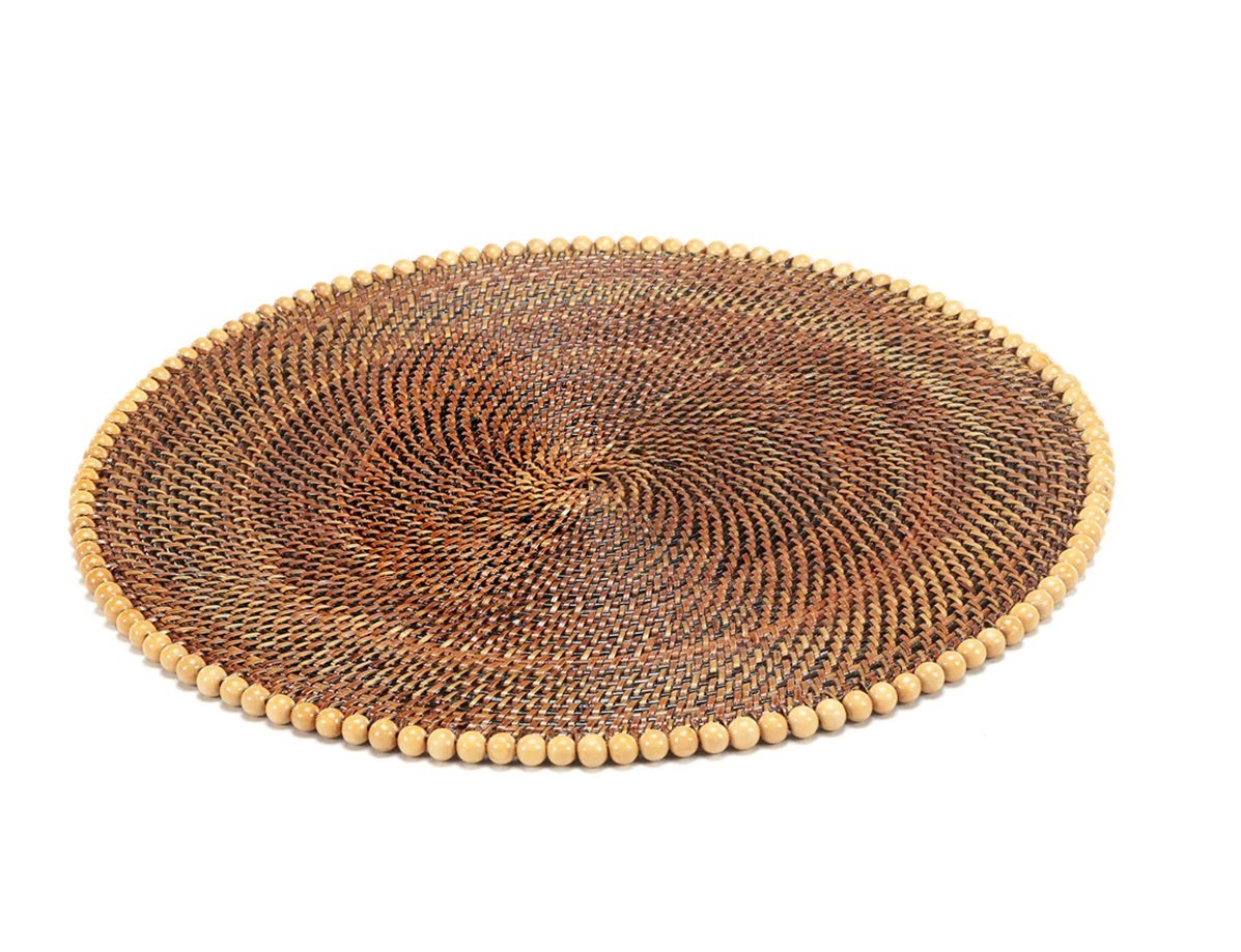 Artisan Woven Rattan Round Luxury Placemats with Natural Beads - Thumbnail 2