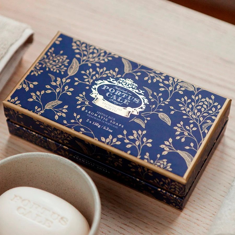 Portus Cale Festive Blue Bar Soaps Gift Set of 3 | Fir, Cedar & Rosemary