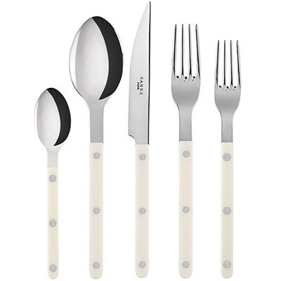 Bistrot Flatware Set 5 Piece Place Setting | Shiny Ivory