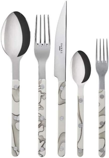 Sabre Flatware Bistrot Dune Ivory Shiny Stainless Steel 5pps | 5-Piece Place Setting Set Acrylic and Stainless Steel