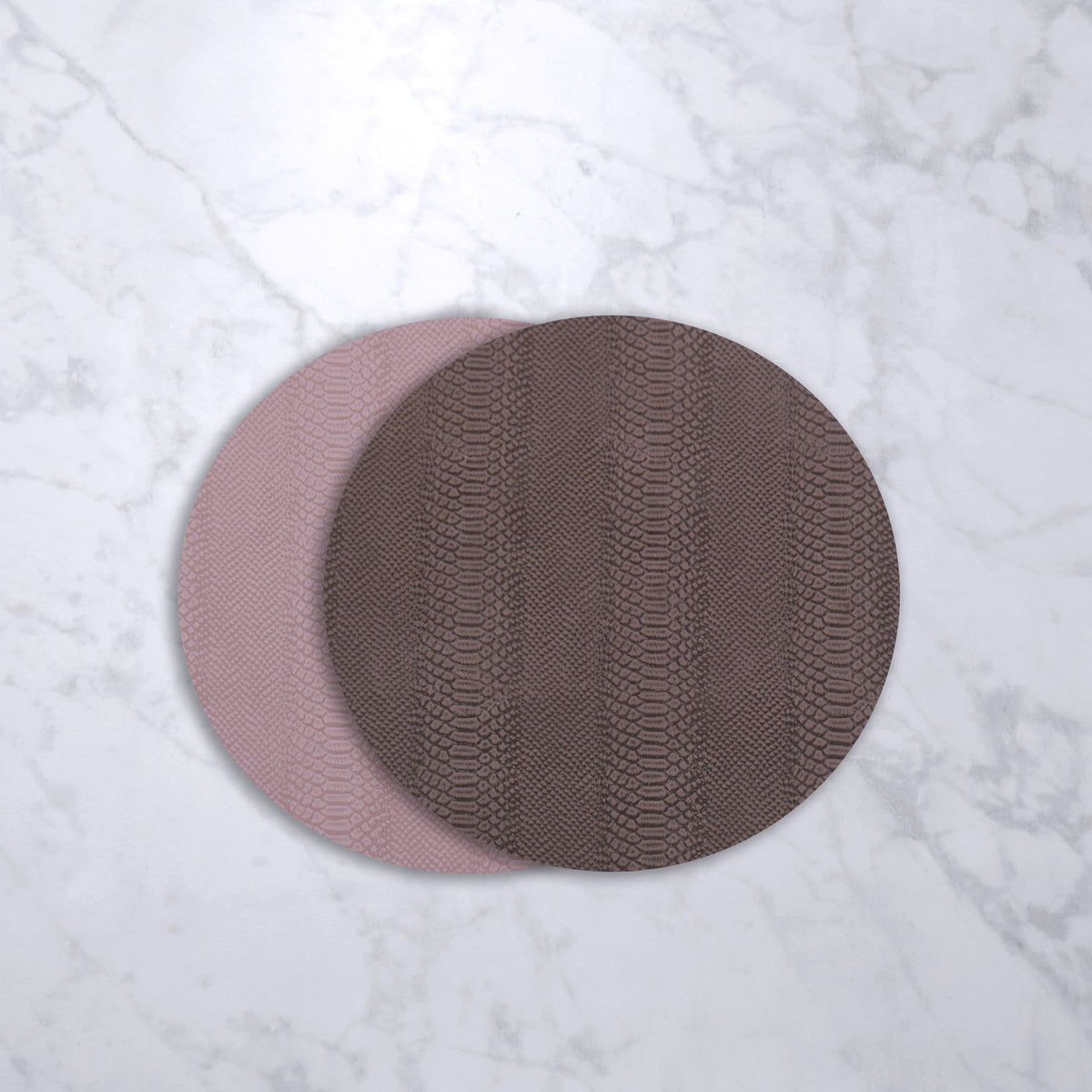 VIDA Croc Reversible Round Placemats | Set of 4 | Pink & Brown