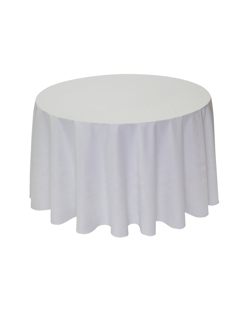 Jacquard White Round Provencal Tablecloth | 90" D | Easy Care Luxury French Linen