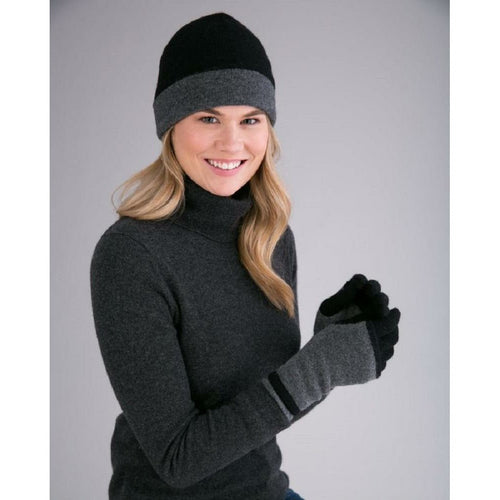 Cashmere Reversible Beanie Hat in Black and Graphite - Home Decors Gifts online | Fragrance, Drinkware, Kitchenware & more - Fina Tavola