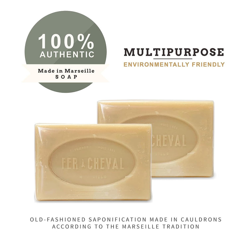 Fer à Cheval Vegetal Toilet Marseille Soaps, Authentic Savon De Marseille Soap Bar, Natural and Hypoallergenic French Cube Soaps, 250g, Pack of 2