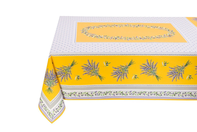 Lauris Yellow Rectangular Provencal Tablecloth | 59" x 78" | Easy Care Coated Cotton