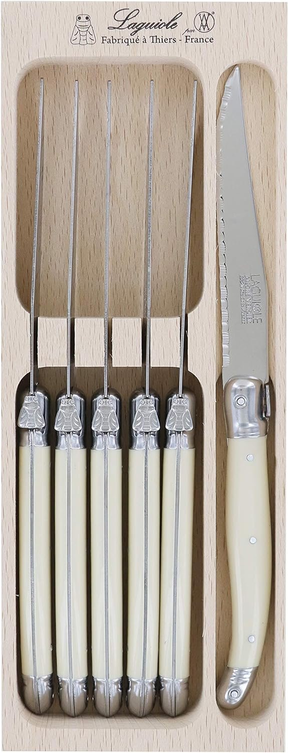 Laguiole Andre Verdier Debutant 6 Piece Steak Knife Set Ivory Made In France