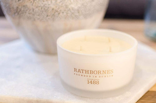 Rathbornes, Dublin Tea Rose Oud and Patchouli Scented Candle Four-Wick Luxury Candle 390g.