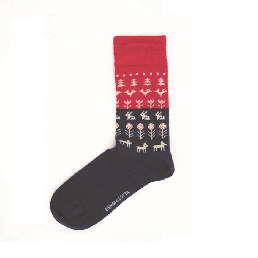 Bengt & Lotta Merino Wool Blue & Red Socks "Nature "| Large