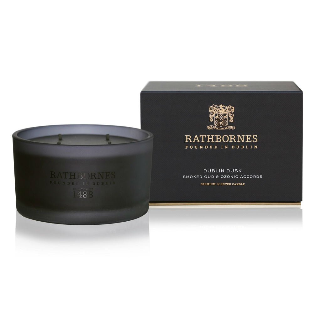 Rathbornes Dublin Dusk smoked oud and ozonic accords scented candle