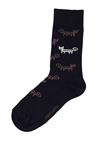 Bengt & Lotta Merino Wool Black Socks "Twirly Tailed Cats" | Small