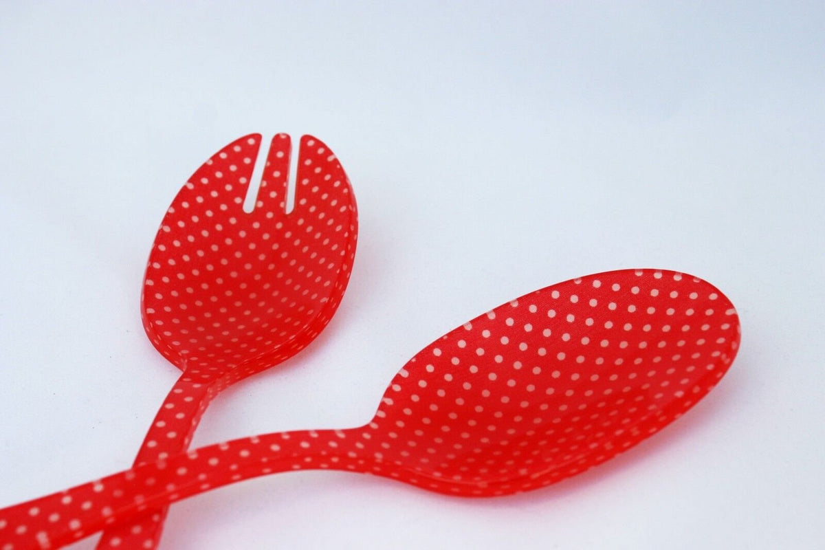 Old Fashion Honorine Salad Server Set with Hearts | Red Polkadots