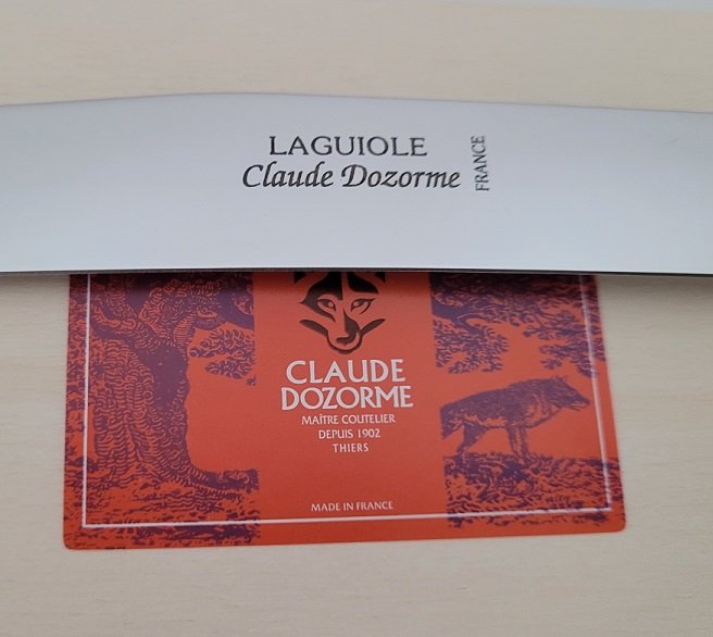 Laguiole Carving Set 2-Pieces Berlingot Pearl (Nacre color handle) 12" Length High-polish Stainless-steel, Laser-Engraved Authentic in a Box by Claude Dozorme