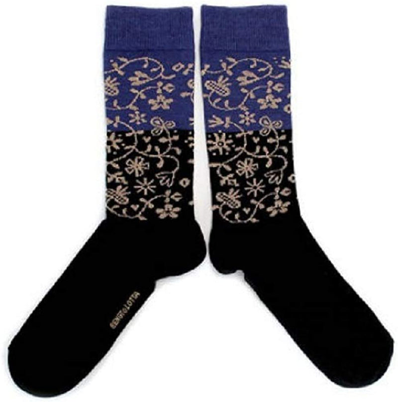 Bengt & Lotta Merino Wool Socks Blue & Black "Garden" | Large