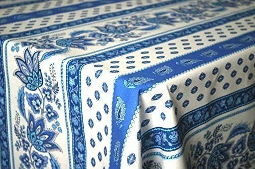 Lisa White Provencal Tablecloth | 52” x 72” | Easy Care Coated Cotton