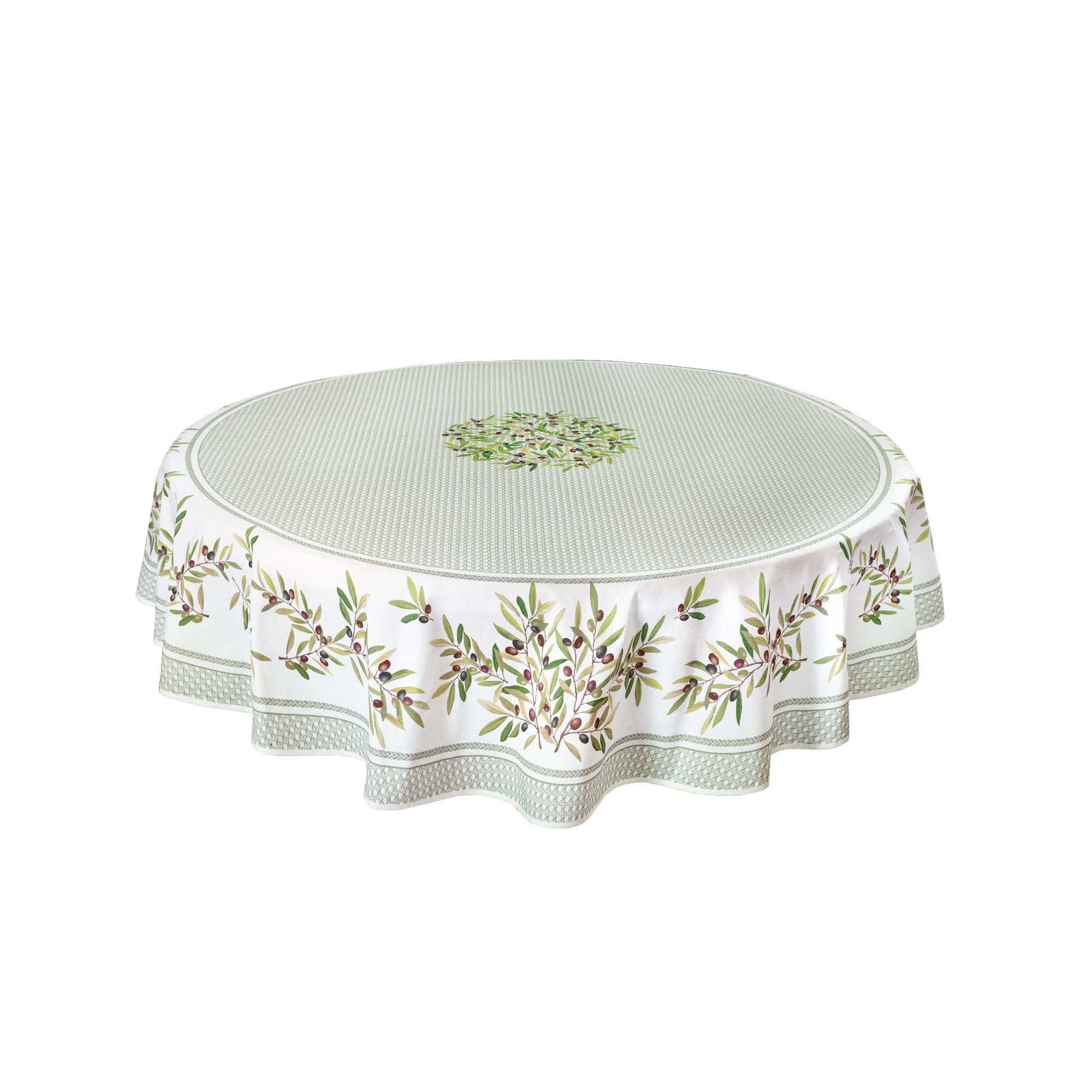 Nyons Almond Provencal Round Tablecloth | 90" D | Easy Care Coated Cotton