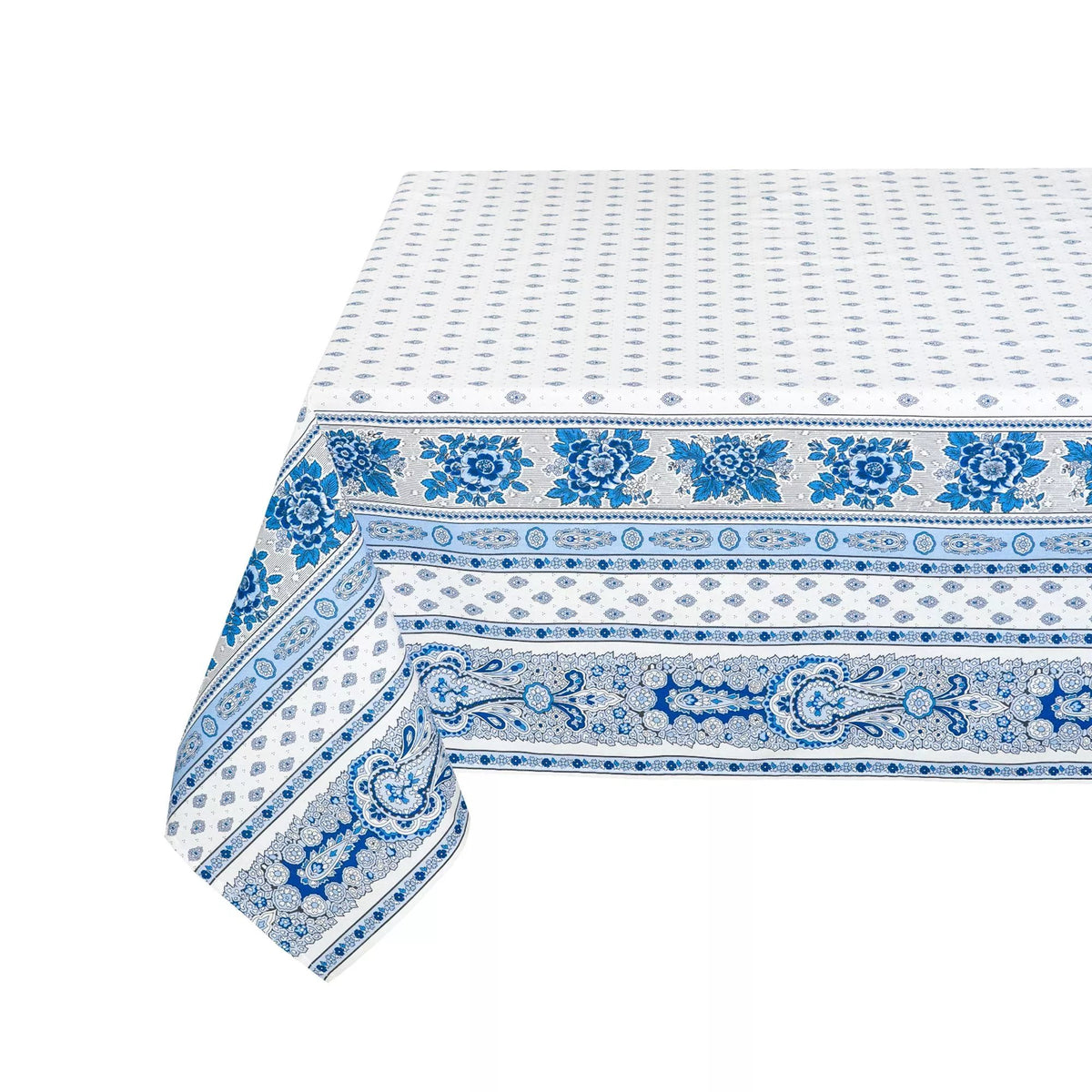 Bastide White & Blue Rectangular Provencal Tablecloth  | 59" x 78" | Easy Care Coated Cotton