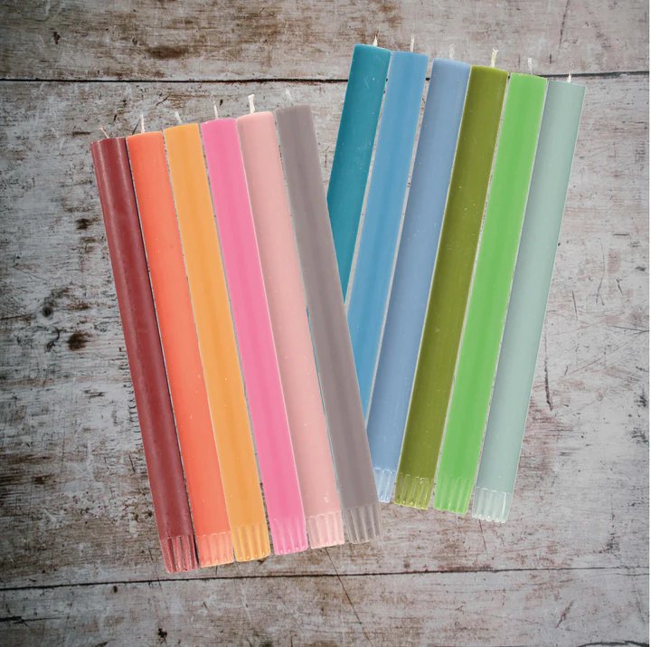 Rainbow Classic Dinner Candles in Warm Colors Hand Poured | Box of 6