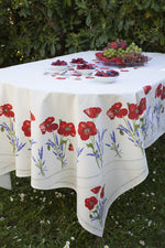 Coquelicot Lavander & White Round Provencal Tablecloth | 90" Round | Easy Care Coated Cotton