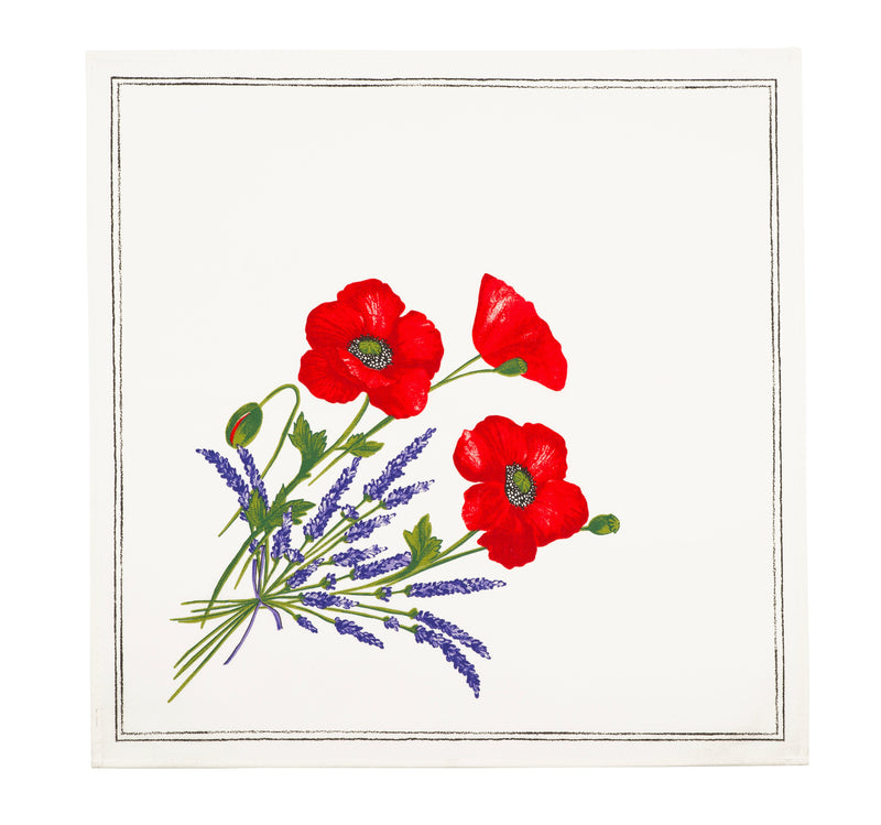 Provencal Traditional Cloth Napkin | Set of 4 | Poppies and Lavander (Coquelicot Lavande)