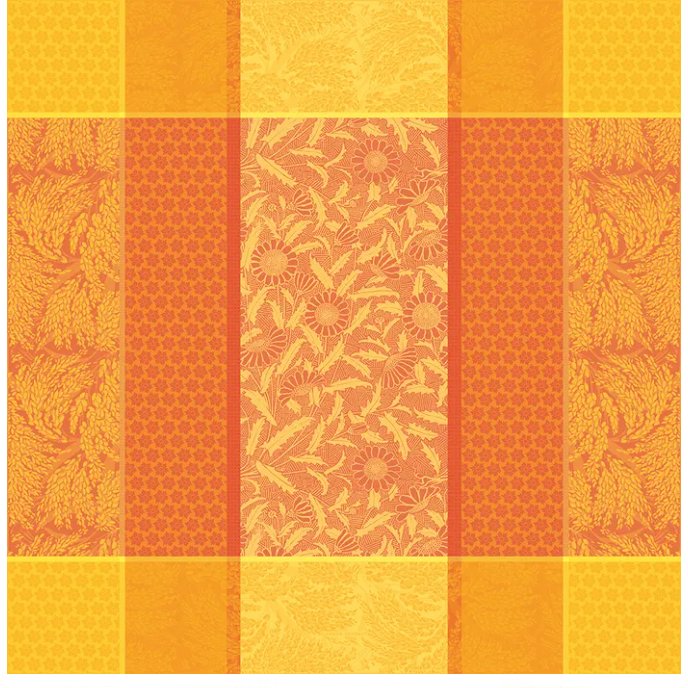 Garnier Thiebaut Graminees Orange Tablecloth French Jacquard | 69" Square