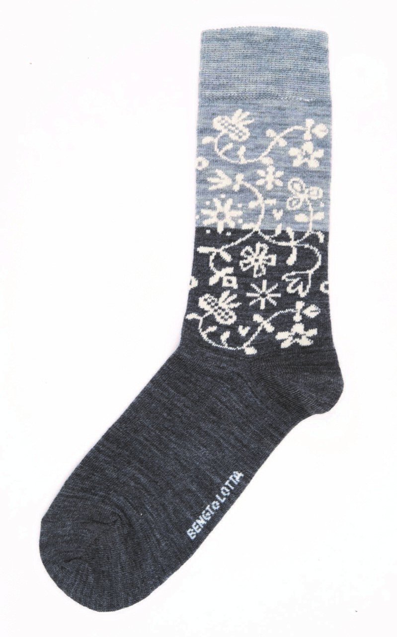 Bengt & Lotta Merino Wool Grey Socks "Garden" | Large