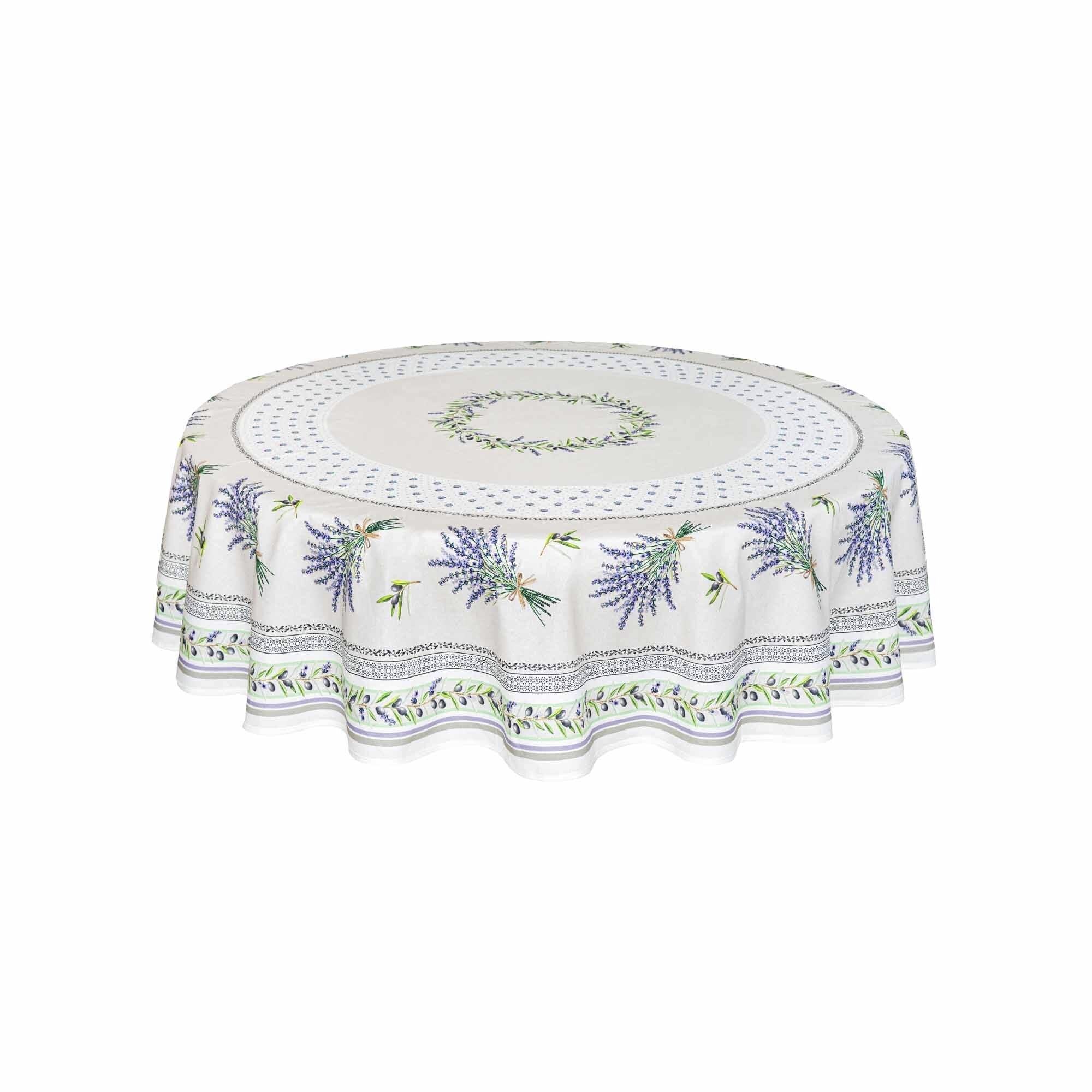 Lauris Ecru Provencal Tablecloth | 70" Round | Easy Care Coated Cotton