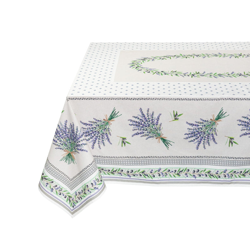 Lauris Ecru Rectangular Provencal Tablecloth | 59" x 78" | Easy Care Coated Cotton