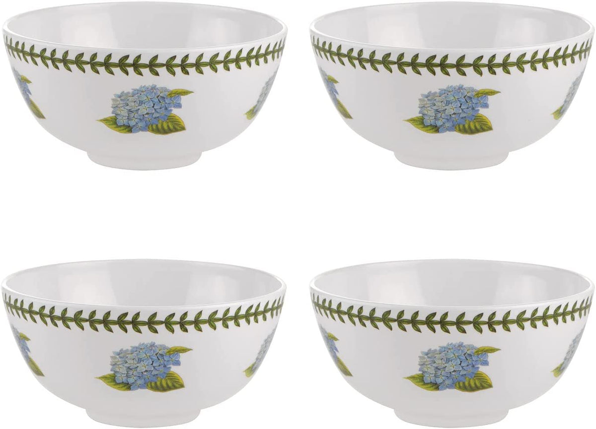 Botanic Garden Collection Melamine Bowls | Set of 4 Bowls with Hydrangea Motif