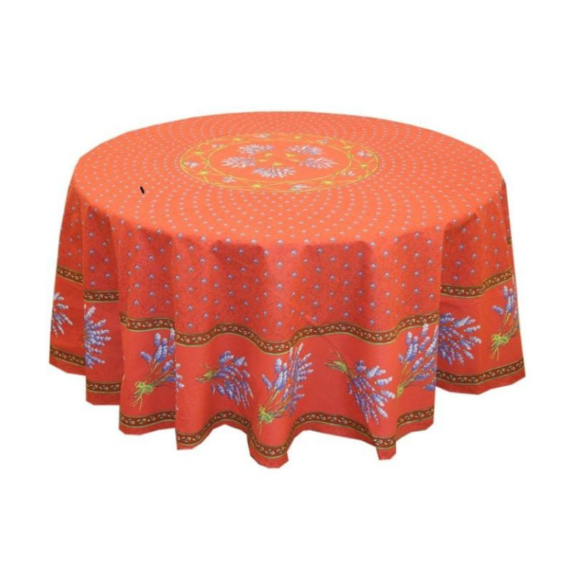 Le Cluny Red Lavender Coated Provencal Tablecloth | Easy-Care Cotton | Multi-Size