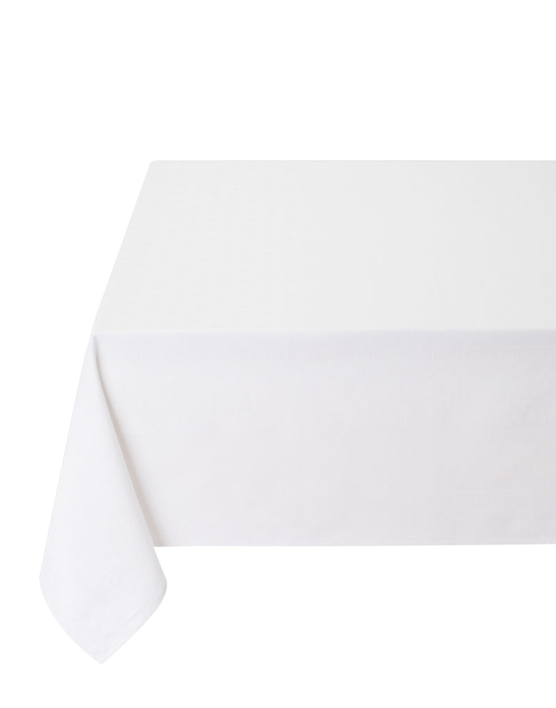Jacquard White Rectangular Provencal Tablecloth | 63" x 118" | Easy Care Luxury French Linen