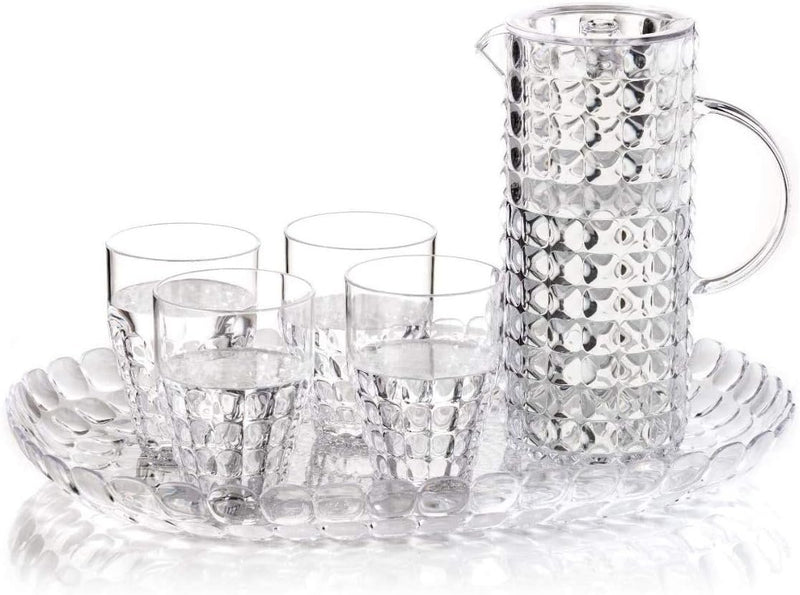 Tiffany 6 Piece Serving Set | Pitcher, Tray & Tumblers | Clear